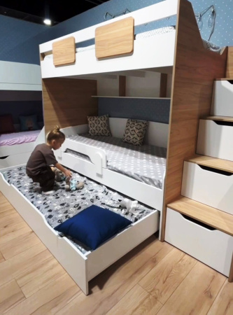 Кровать-чердак 200х90 коллекции Лайт Лофт (дуб каньон + белый) от Династия Kids