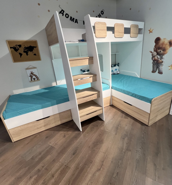 Кровать 3-х ярусная Династия (цвет белый) 190х90 Универсальная