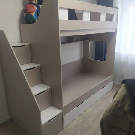 Кровать 2-х ярусная Твинс 190х90 (корпус дуб золотистый + фасады белые) от Династия Kids