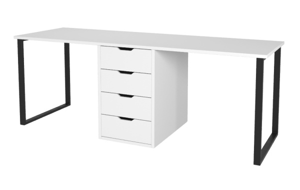 Стол Дуэт 2000 мм (белый + опоры черные)