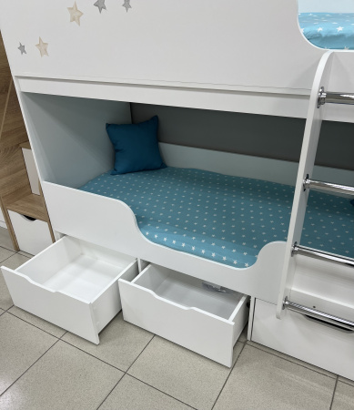 Кровать 2-х ярусная Малыши Двойняшки 180х80 (дуб золотистый + белый) от Династия Kids