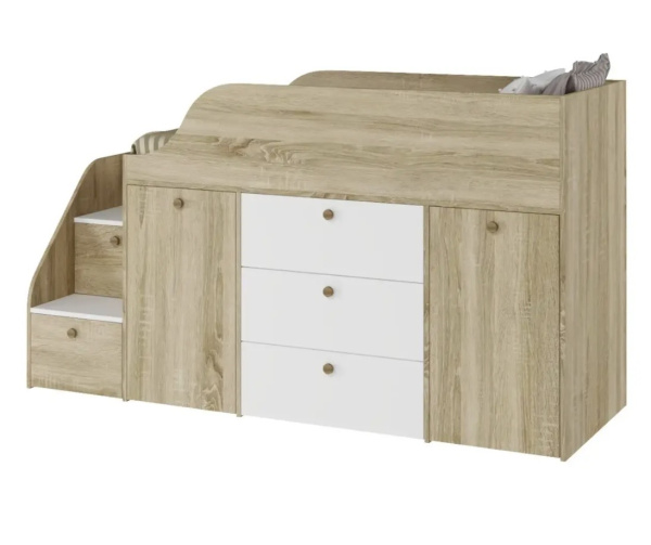 Кровать-чердак Хэппи-2 (дуб сонома + белый) 180х80