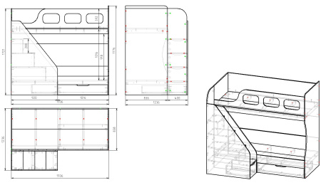 Двухъярусная кровать Умка-7 (цвета разные) 190х80  от Династия Kids