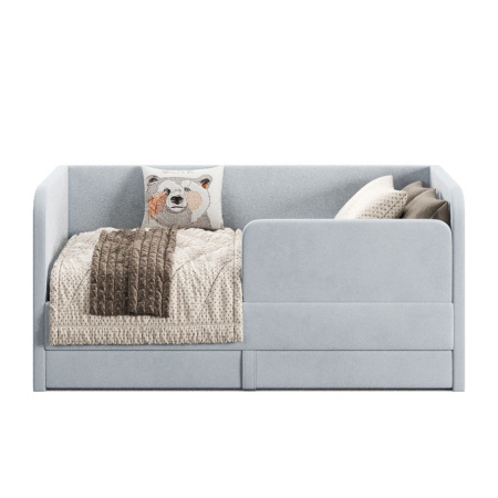 Мягкая кровать Nepos 80х160 с бортиком и ящиком. Велюр Тедди 313 (серый) от Династия Kids