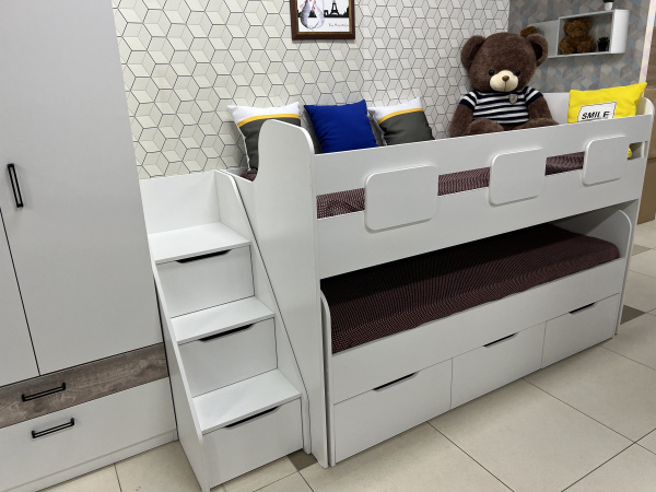 Кровать двухъярусная Городок (цвет белый) от Династия Kids