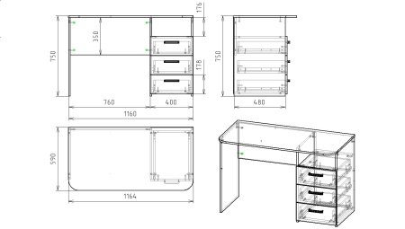 Стол коллекции Престиж с 3 ящиками  от Династия Kids