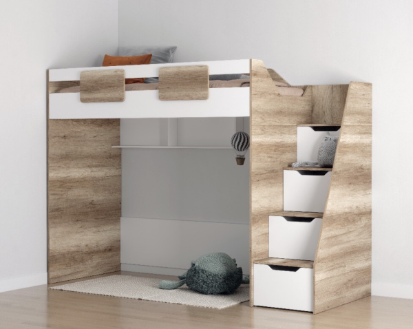 Кровать-чердак коллекции Лайт Лофт 190х90 (дуб каньон + белый) от Династия Kids