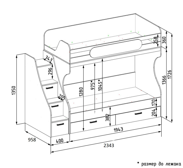 Двухъярусная кровать коллекции Твой Стиль New 190х90 от Династия Kids