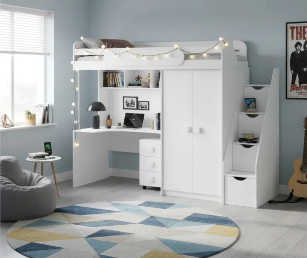 Кровать-чердак Колледж-2 (цвет белый) 200х90 