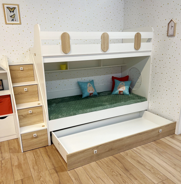 Кровать Фортуна-3 (корпус дуб сонома + фасады белые) 190х80 от Династия Kids