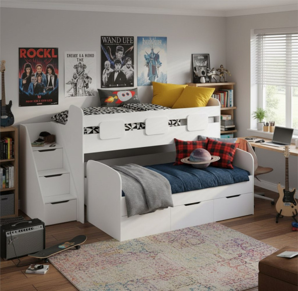 Двухъярусная кровать Городок (цвет белый)