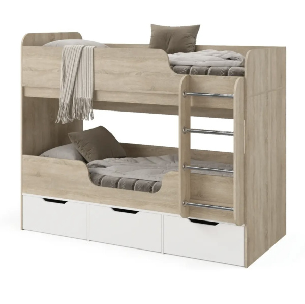 Кровать двухъярусная Малыши Двойняшки 180х80 (дуб сонома + белый)