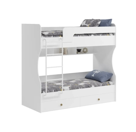 Кровать 2-х ярусная Омега (велюр + белый) 190х80 от Династия Kids