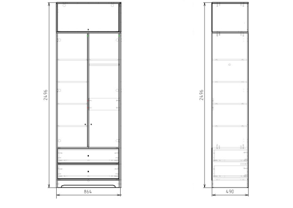Шкаф-2 с антресолью и ящиками коллекции Норд  от Династия Kids