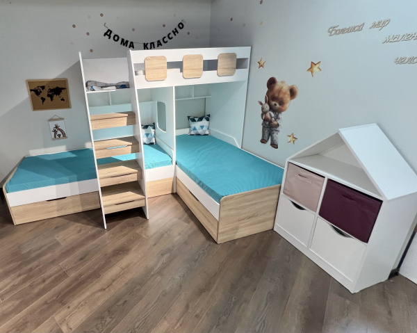 Кровать 3-х ярусная Династия (цвет белый) 190х90 Универсальная