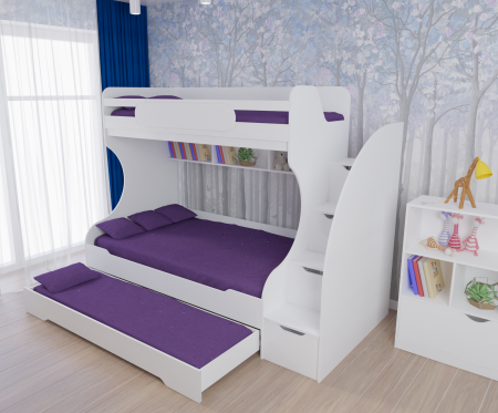Кровать БИГ с доп.спальным местом (цвет белый) 120х200 от Династия Kids
