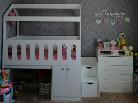 Кровать-чердак 160х80 Теремок (цвет белый) от Династия Kids