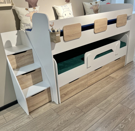 Кровать 2-х ярусная Городок (велюр + белый) от Династия Kids