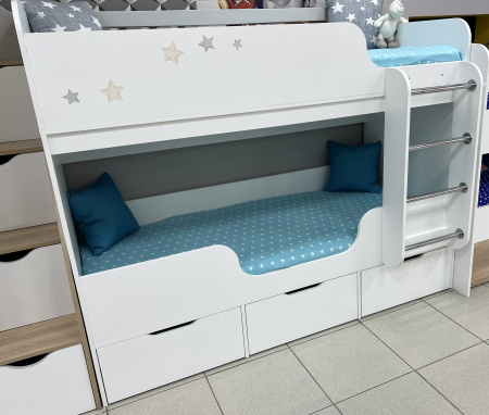 Кровать 2-х ярусная Малыши Двойняшки 180х80 (дуб золотистый + белый) от Династия Kids