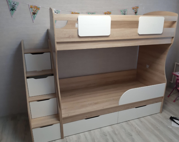 Кровать Дуэт (корпус дуб сонома + фасады белые)  от Династия Kids