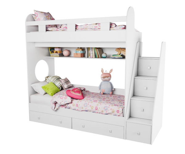 Двухъярусная кровать Юниор-1 (цвет белый) 160х80