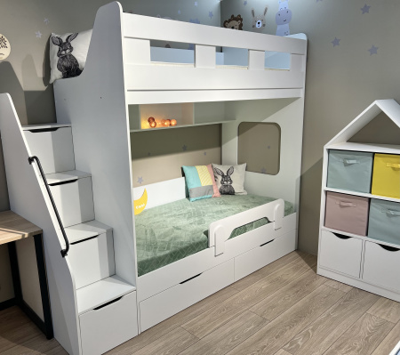 Двухъярусная кровать Твинс 190х90 (дуб каньон + белый) от Династия Kids