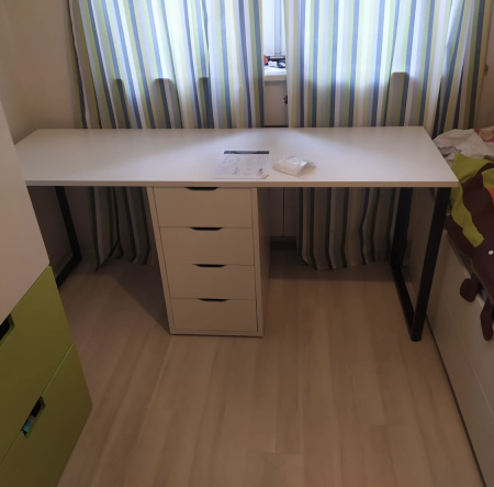 Стол Дуэт 2200 мм (две тумбы) белый + опора черная от Династия Kids