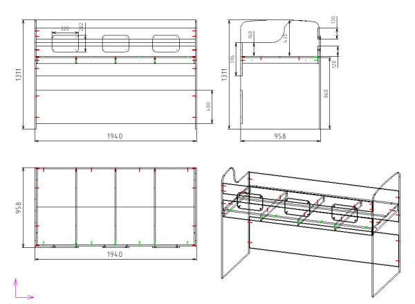 Кровать 2-х ярусная Городок (велюр + белый) от Династия Kids