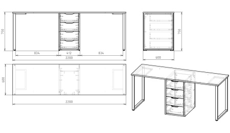 Стол Дуэт 2200 мм (дуб каньон + опоры черные) от Династия Kids