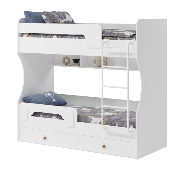 Кровать 2-х ярусная Омега (цвет белый + лестница черная) 190х80 от Династия Kids