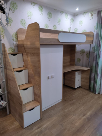 Кровать-чердак Колледж-2 (велюр + белый) 200х90  от Династия Kids