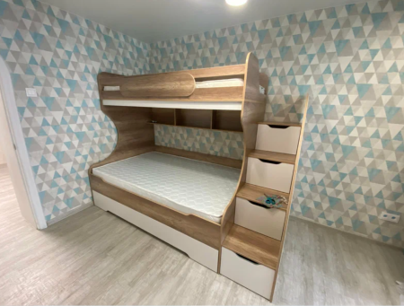 Кровать БИГ 120х200 с доп.спальным местом (дуб каньон + белый) от Династия Kids